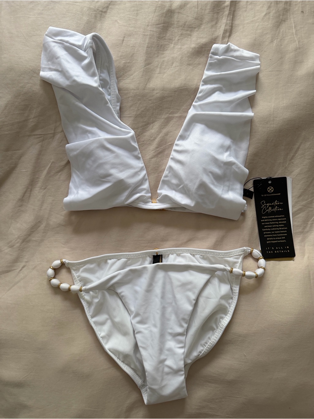 Vix Paula Hermanny- White Beaded Bikini Set Size M- Nwt